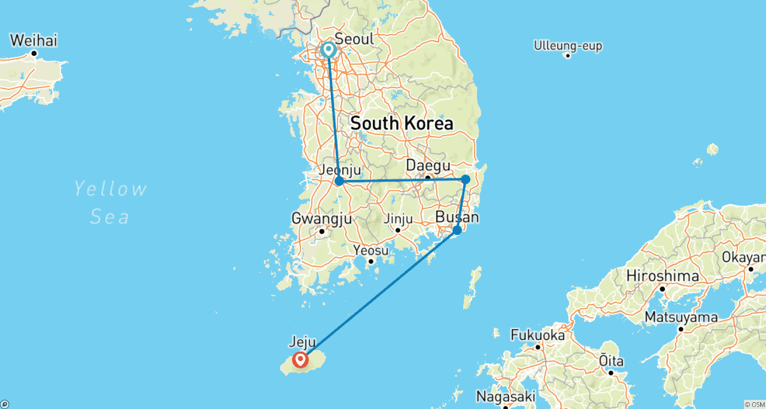 Mapa do percurso de Seoul to Busan & Jeju - 13 days