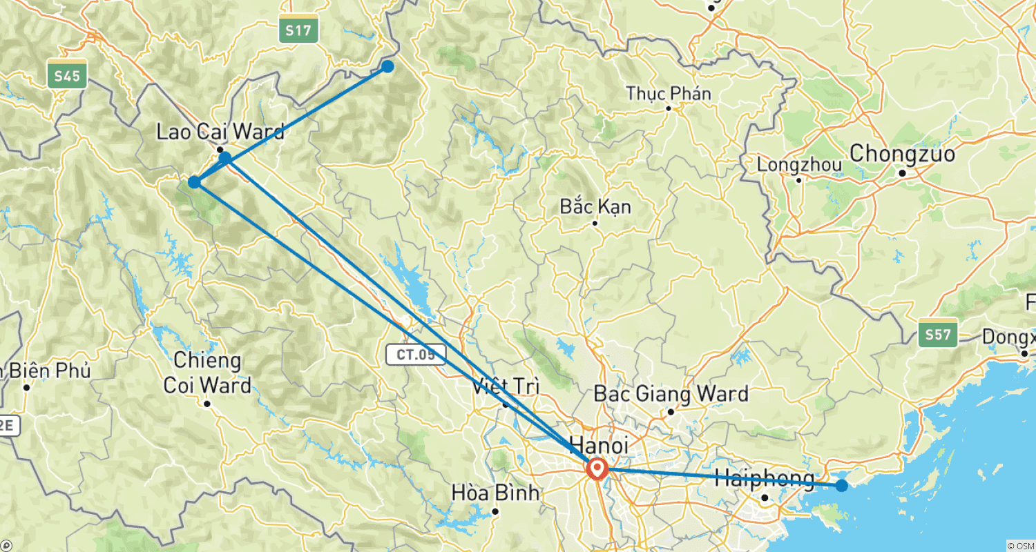 Mapa trasy: Hanoi, Halong & Sapa - 7 days