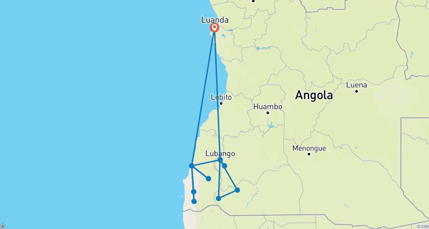 خريطة مسار South Angola Adventure 10 Days/ 9 Nights