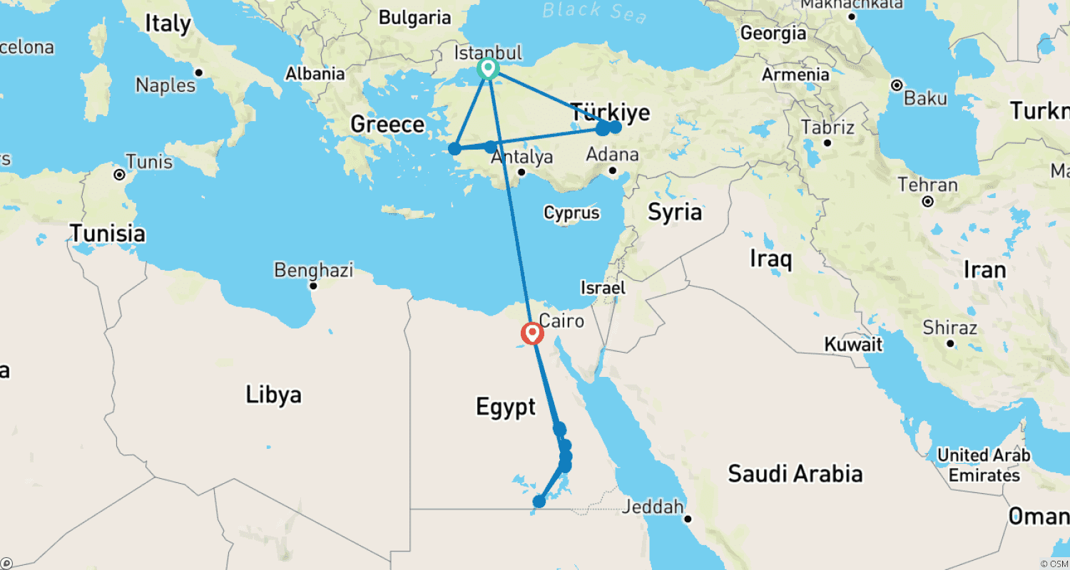 Mapa trasy: 13 Days - Jewels Of Turkey and Egypt
