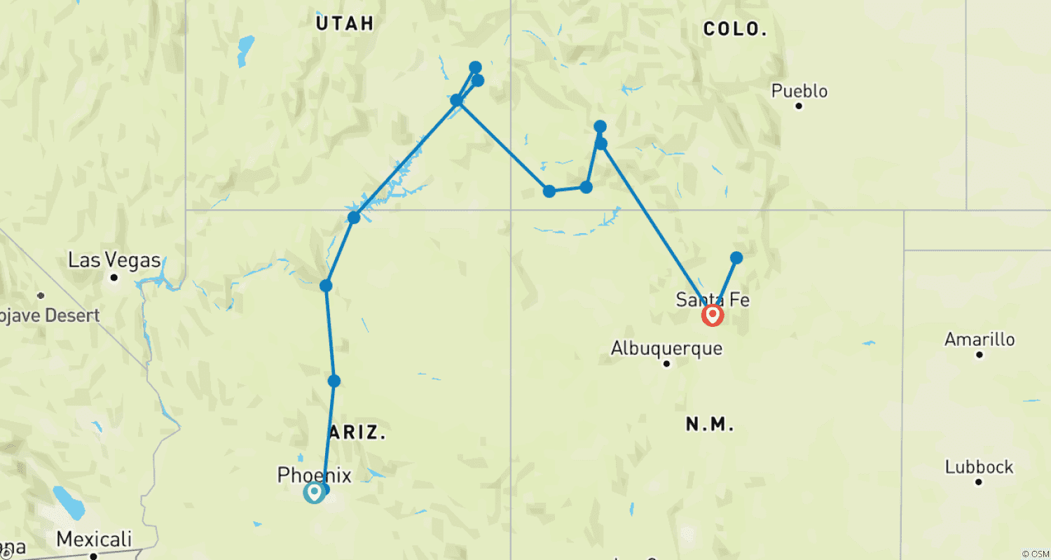 خريطة مسار Colourful Trails of the Southwest (End Santa Fe)