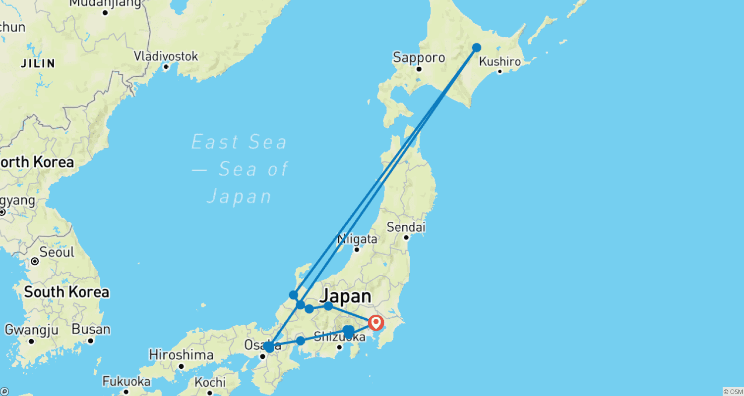 Mapa do percurso de Beauties of Japan