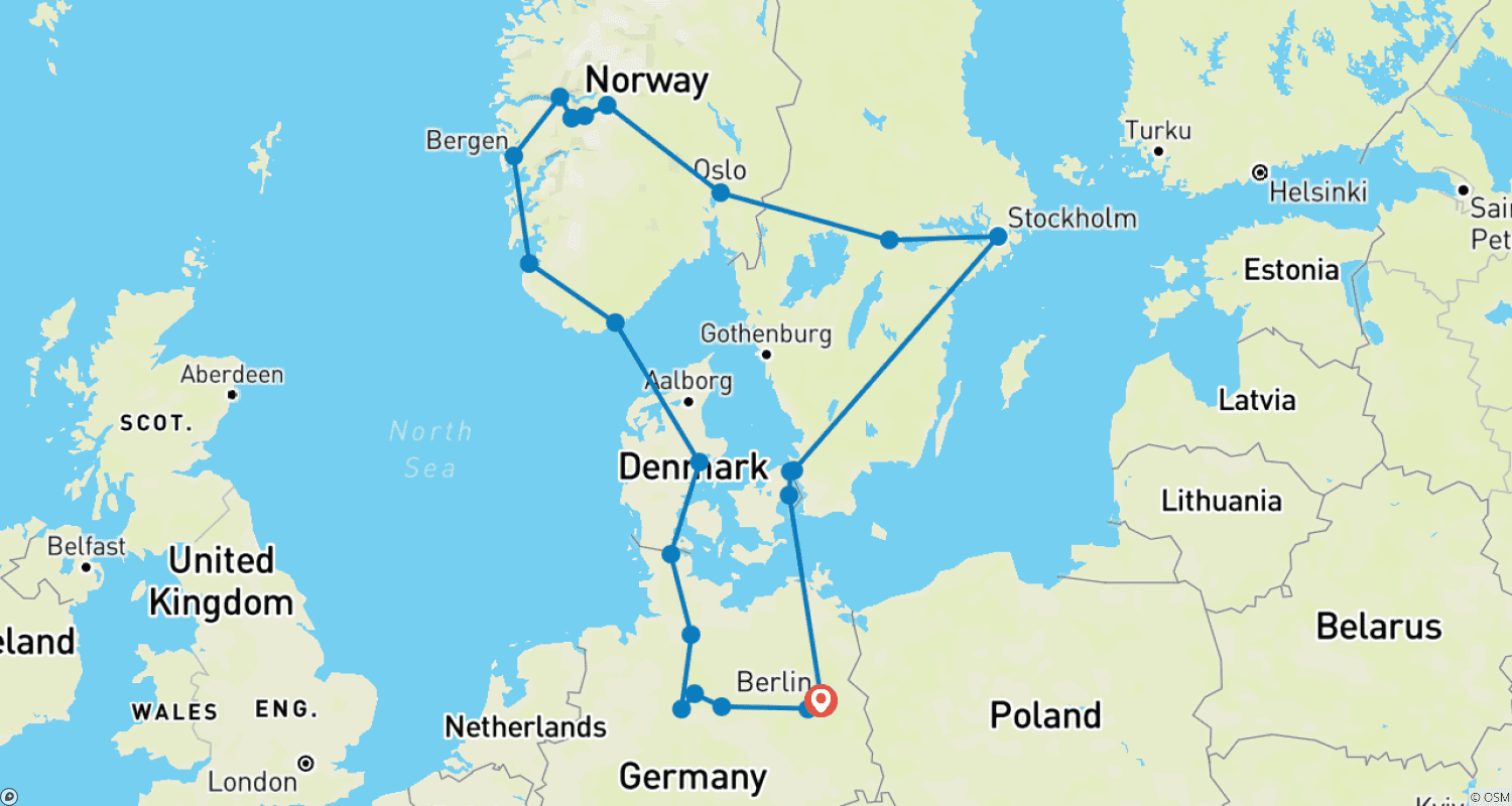 خريطة مسار Northern Germany and Scandinavia with Berlin