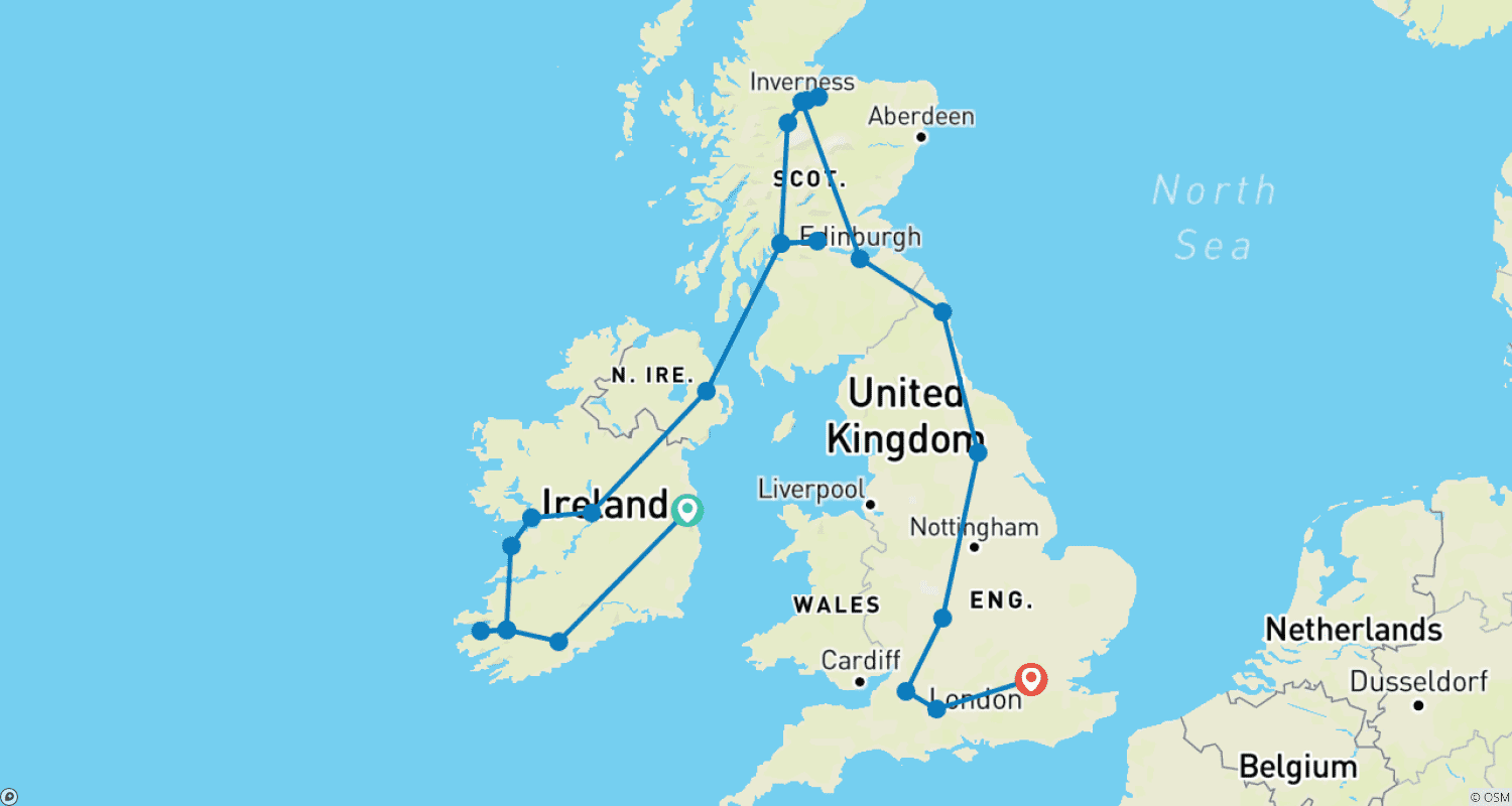 Mapa trasy: Majestatyczna Wielka Brytania i Irlandia