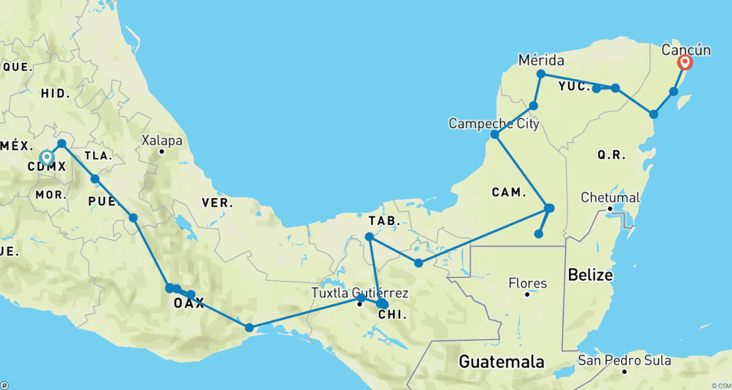 Mapa trasy: Mexiko Aktiv Entdecken
