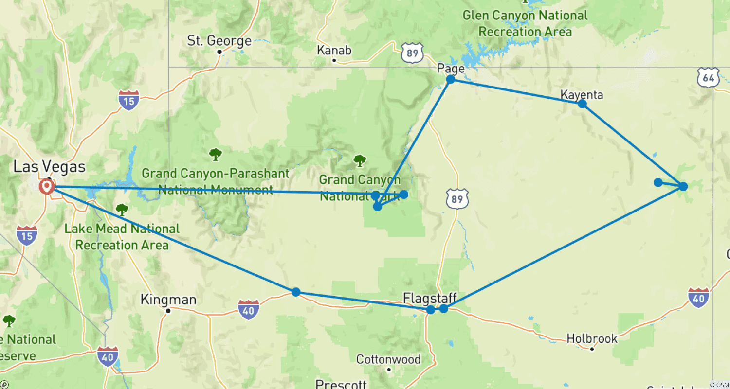خريطة مسار Native history out West – Grand Canyon & Navajo Nation