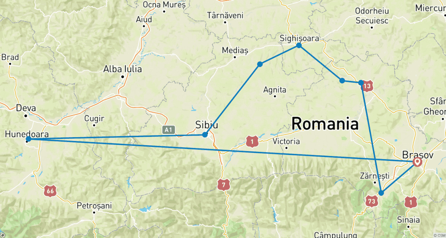Mapa trasy: Średniowieczne cuda Transylwanii: 3-dniowa wycieczka w małej grupie z Braszowa