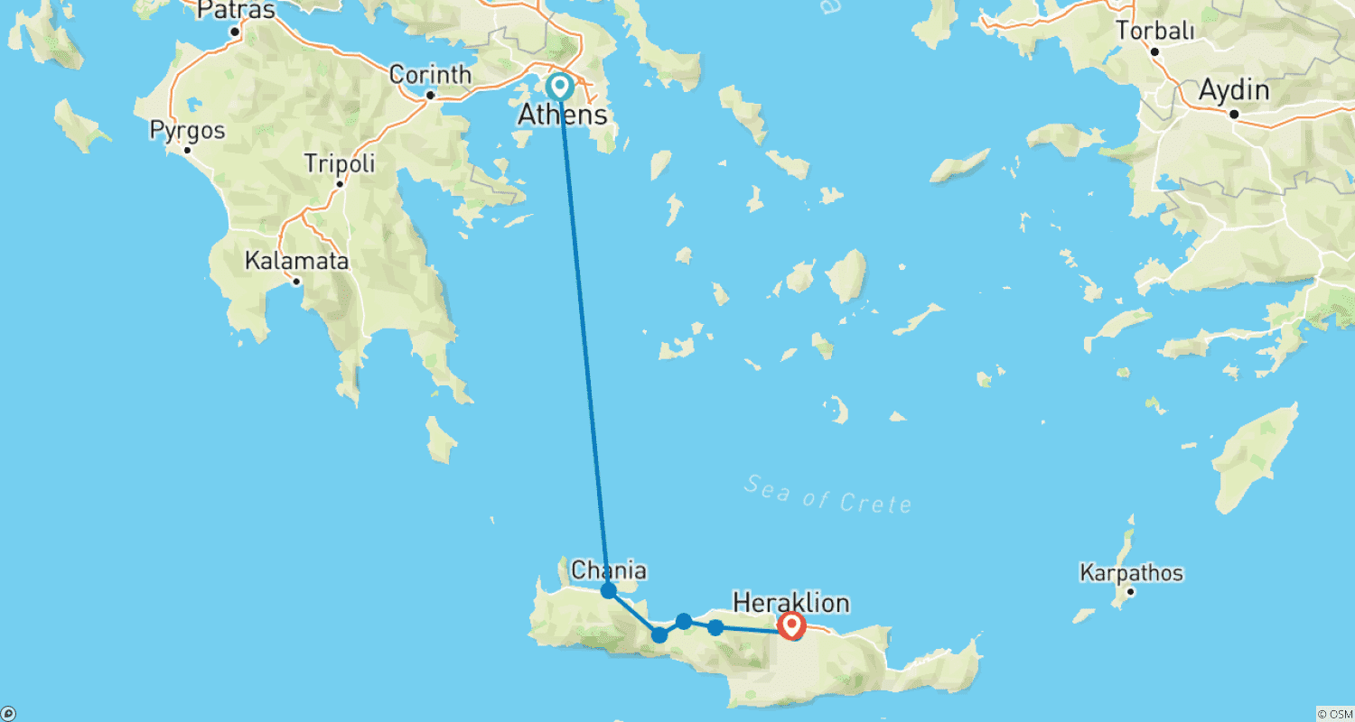 Charming Crete | Semi-Private 8-Day Guided Tourのルートマップ