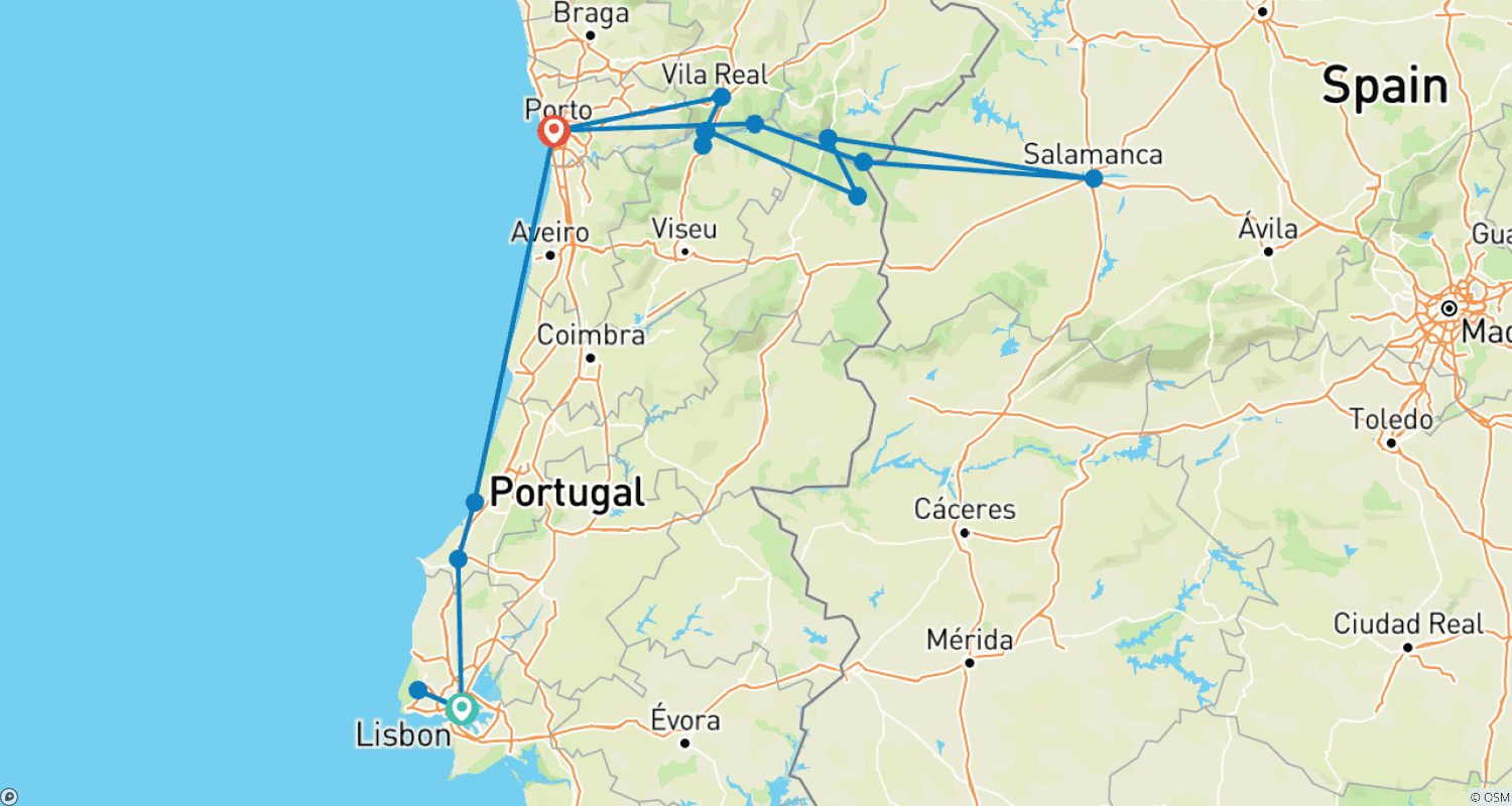 Mapa do percurso de Lisboa e os Segredos do Douro 2026