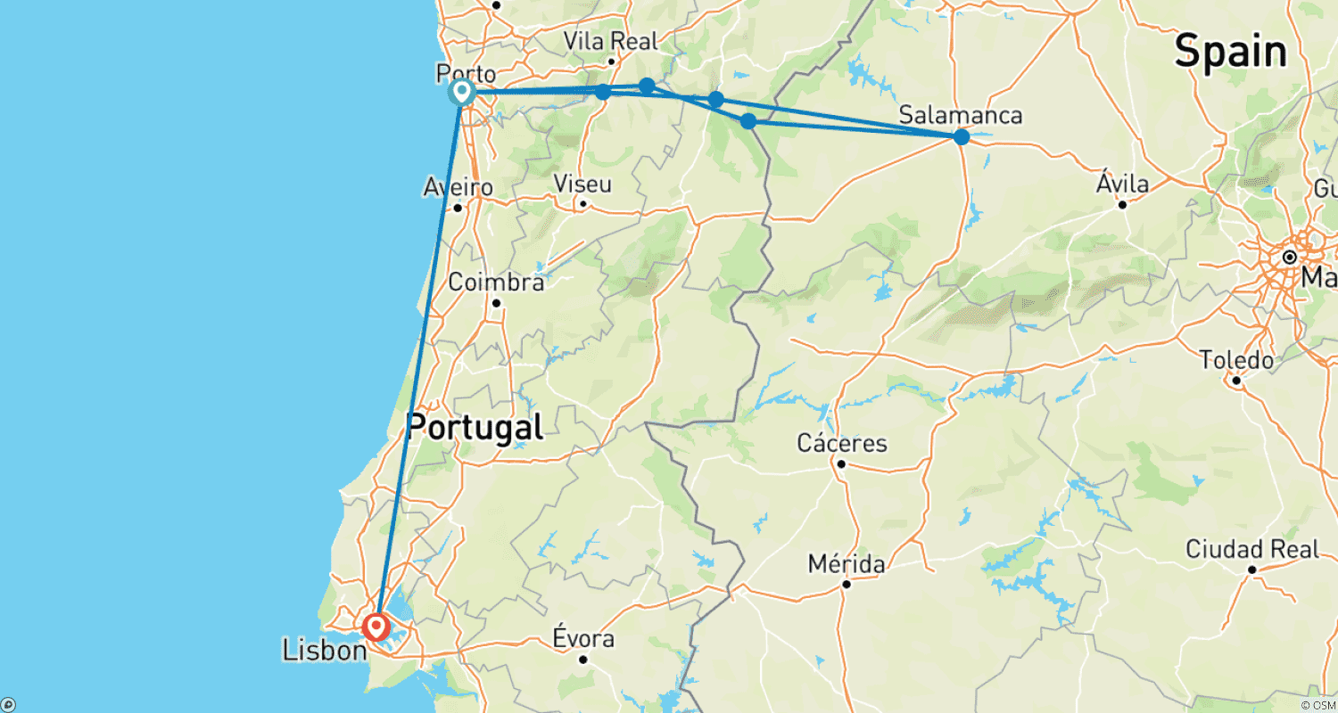Secrets of the Douro & Lisbon 2026のルートマップ