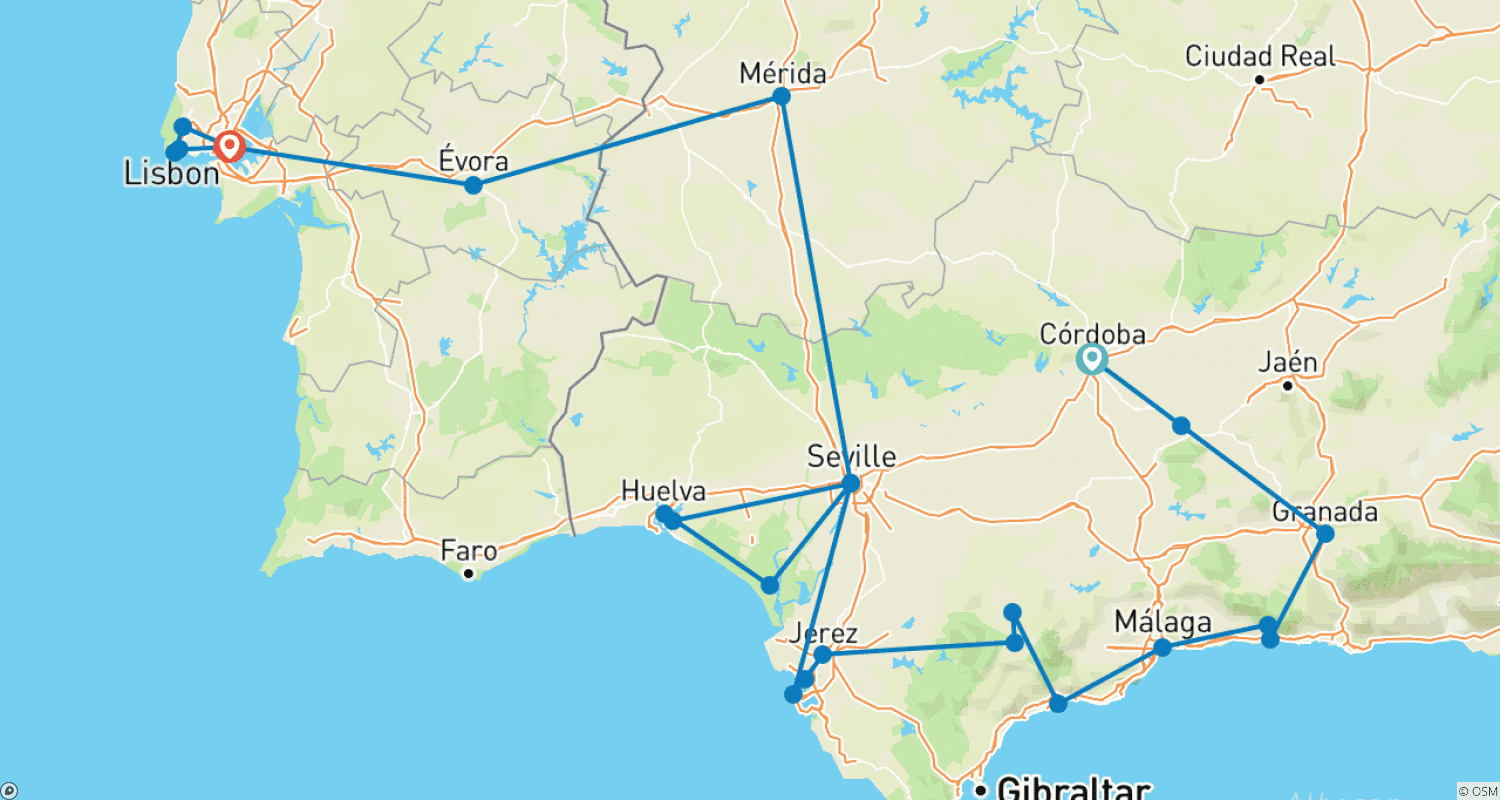 Mapa trasy: Ultimate Andalusia, Ending in Lisbon