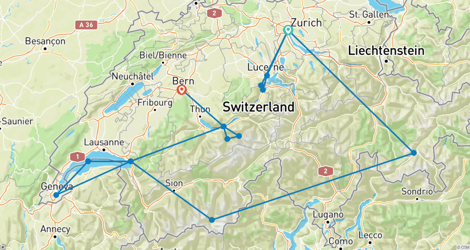 Mapa trasy: Definitive Switzerland Private Tour