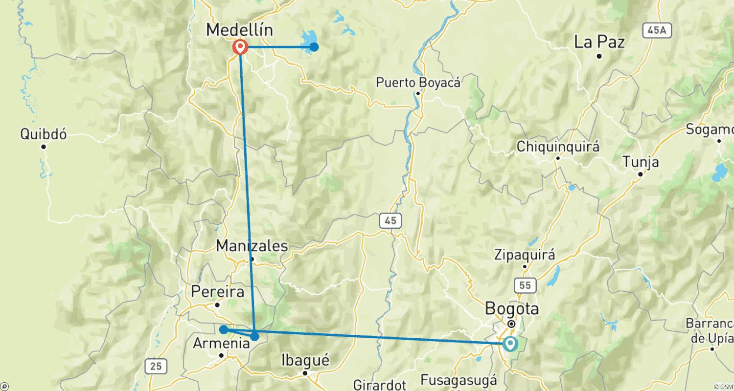 خريطة مسار 8-Day Adventure by Bogota, Eje cafetero and Medellín