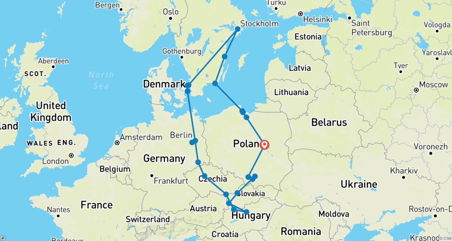خريطة مسار Fabulous Poland, Scandinavia and Eastern Europe