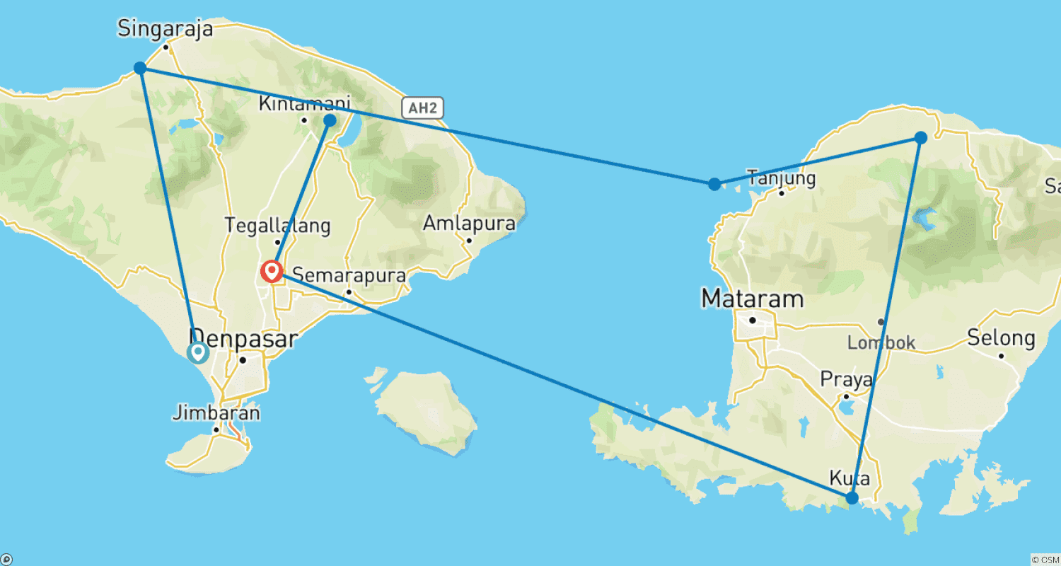 Mapa trasy: Bali & Lombok Uncovered - 15 days