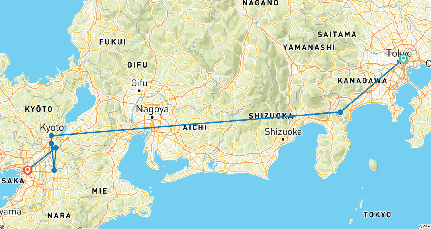 Mapa trasy: 9-dniowa rozkosz w Japonii dla dzieci w wieku od 6 do 12 lat (Prywatny przewodnik i kierowca)