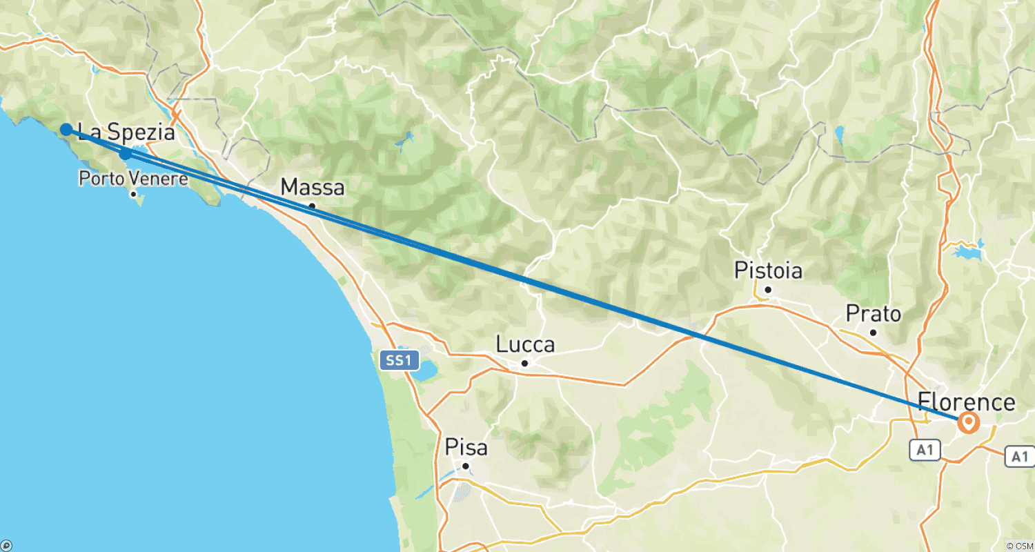 Mapa trasy: 3-dniowa przygoda we Florencji i Cinque Terre: Odkryj to, co najlepsze w Toskanii i na Riwierze Włoskiej