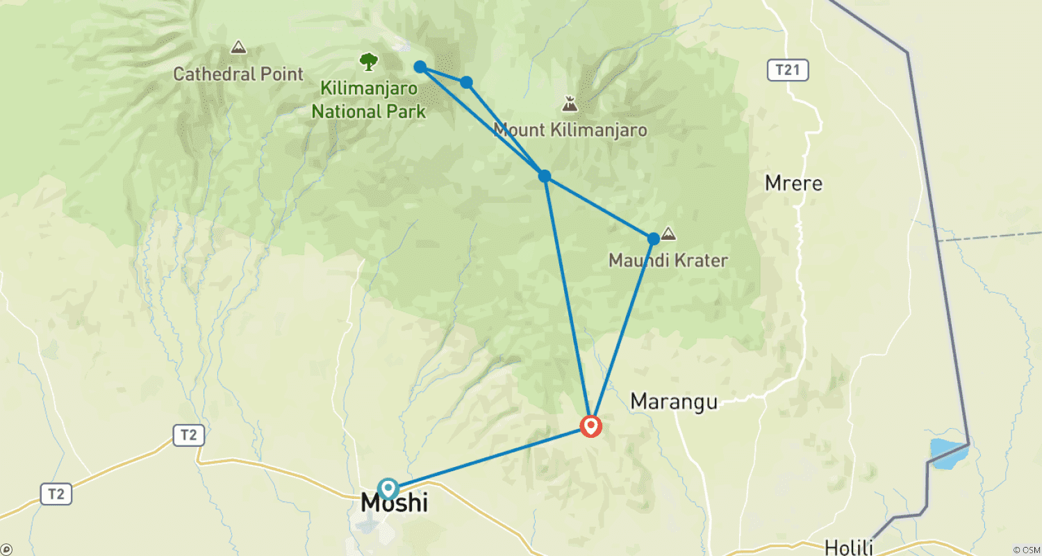 6 Days Kilimanjaro Climb - Marangu Routeのルートマップ