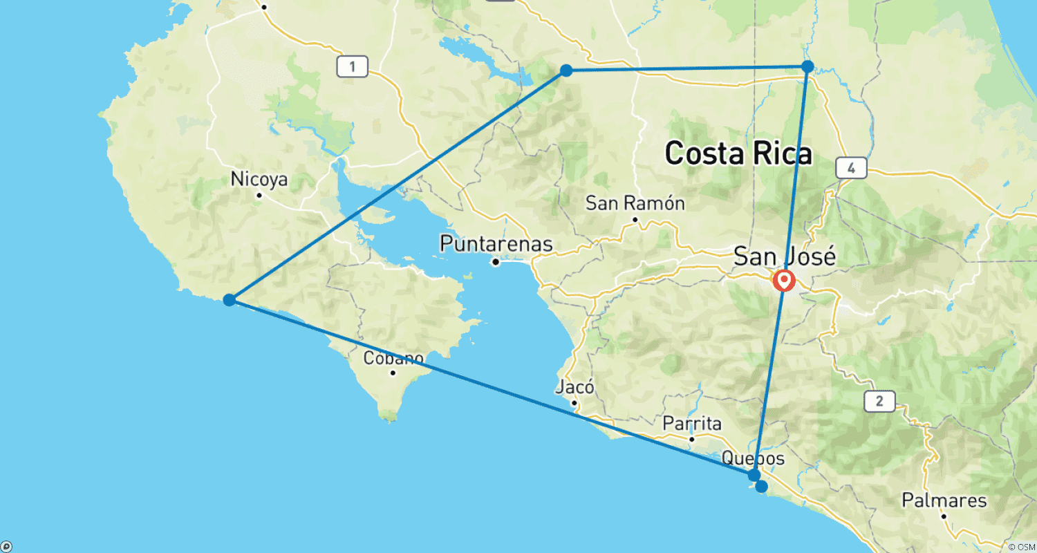 Mapa do percurso de Classic Costa Rica Adventure - 13 days