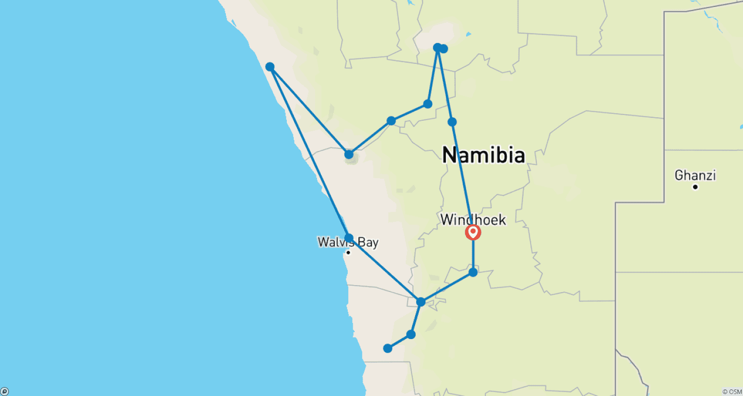 خريطة مسار Namibia Sand Dunes & Safari - 8 days