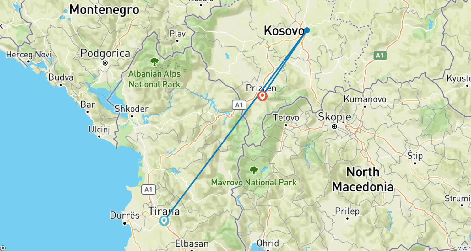 Mapa trasy: Wycieczka 1-dniowa: Prisztina i Prizren, Kosowo