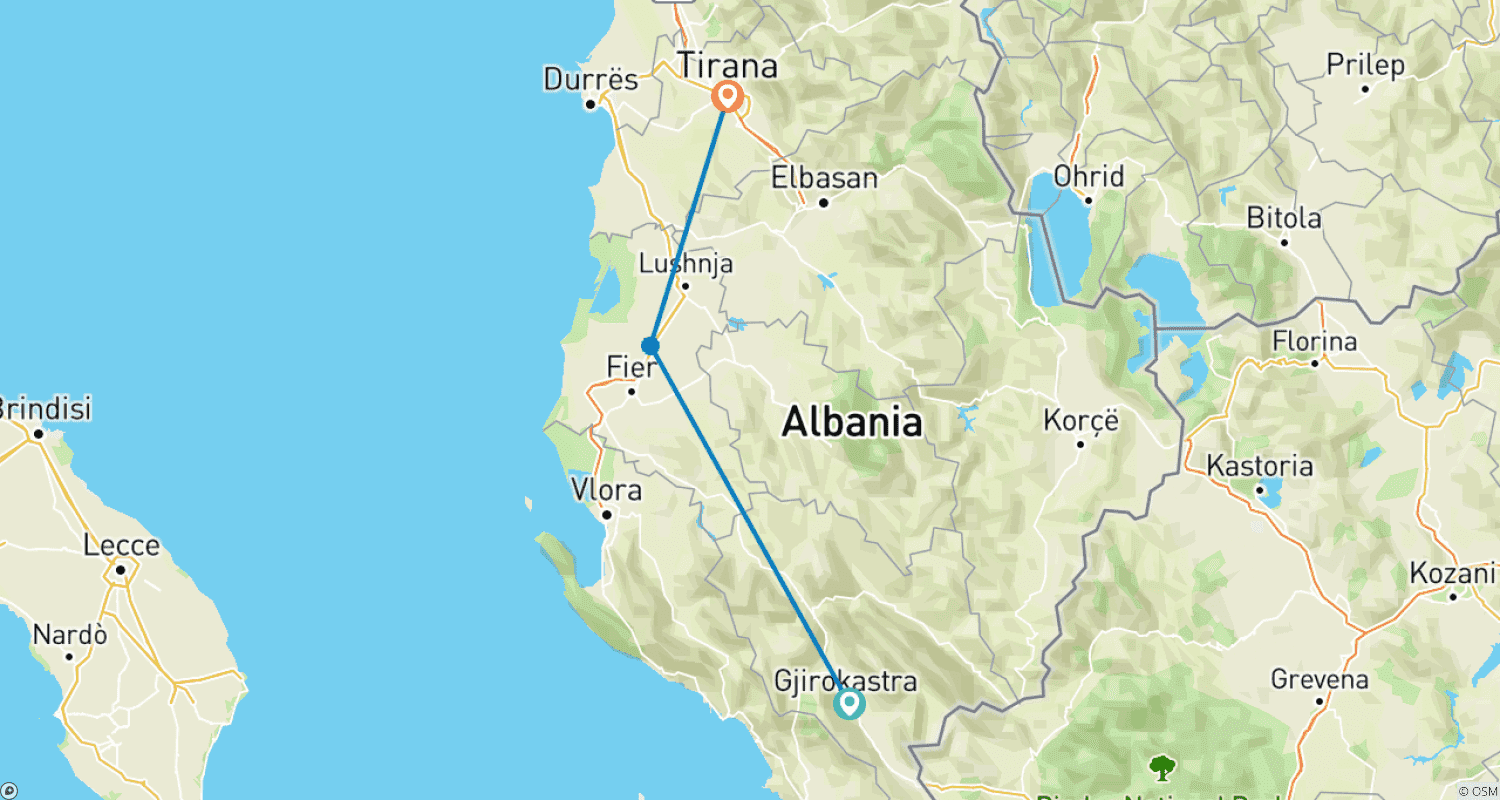 Mapa do percurso de One Day trip : UNESCO Heritage-Gjirokastra, Vjosa River, Ardenica Wine Tasting