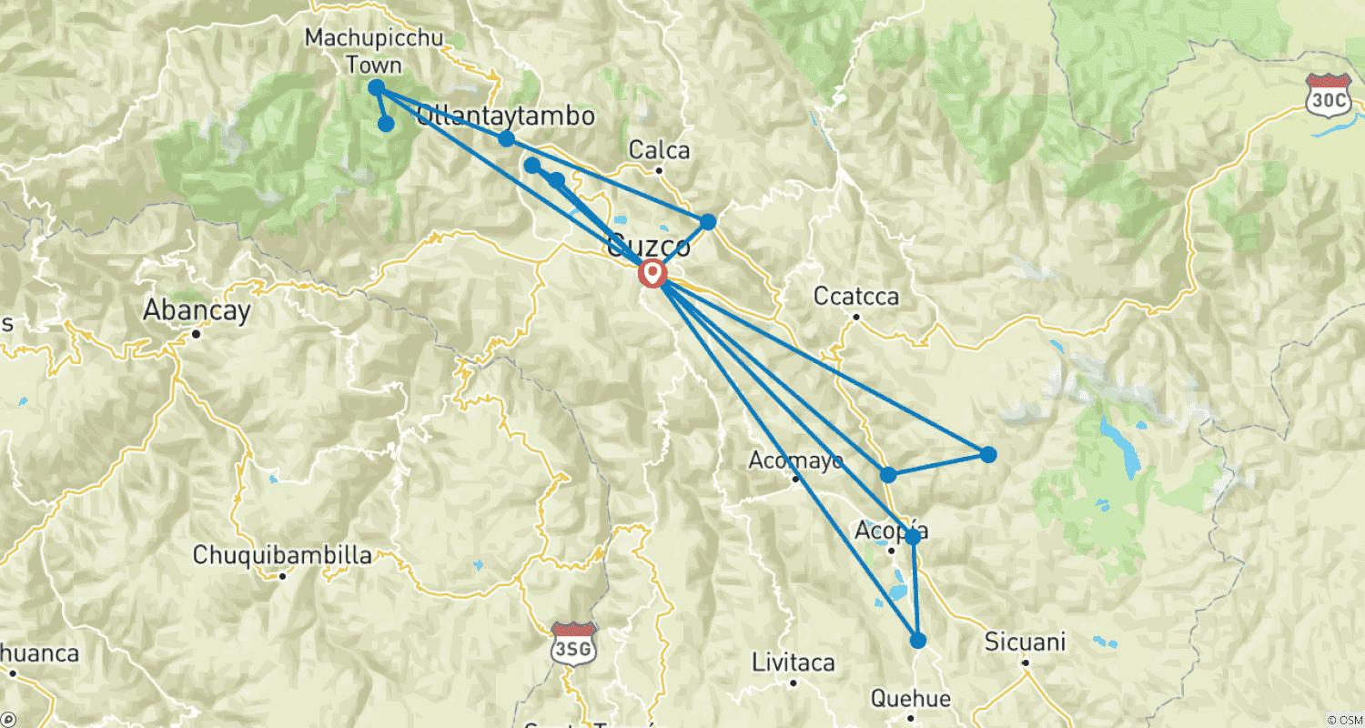 8-Day Private Peru Experience: Nature, Adventure & Cultural Tourのルートマップ