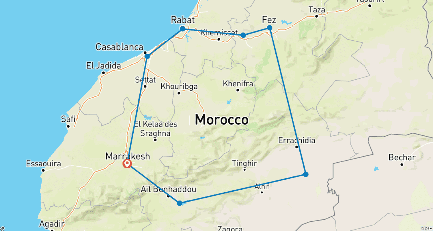 خريطة مسار Morocco Round Trip 8 Days Fascination Morocco: Royal Cities and Desert