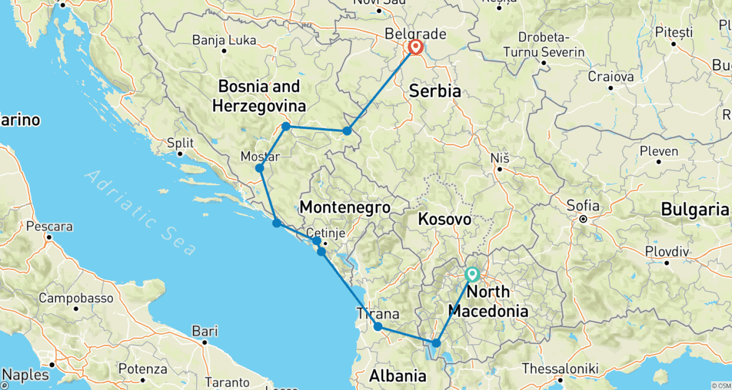 خريطة مسار 12D 11N Across 6 Countries Balkan Discovery