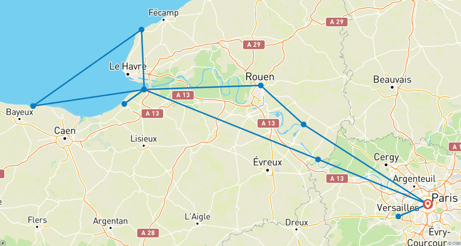 Mapa do percurso de O Vale do Sena (cruzeiro de porto a porto) - BOTTICELLI