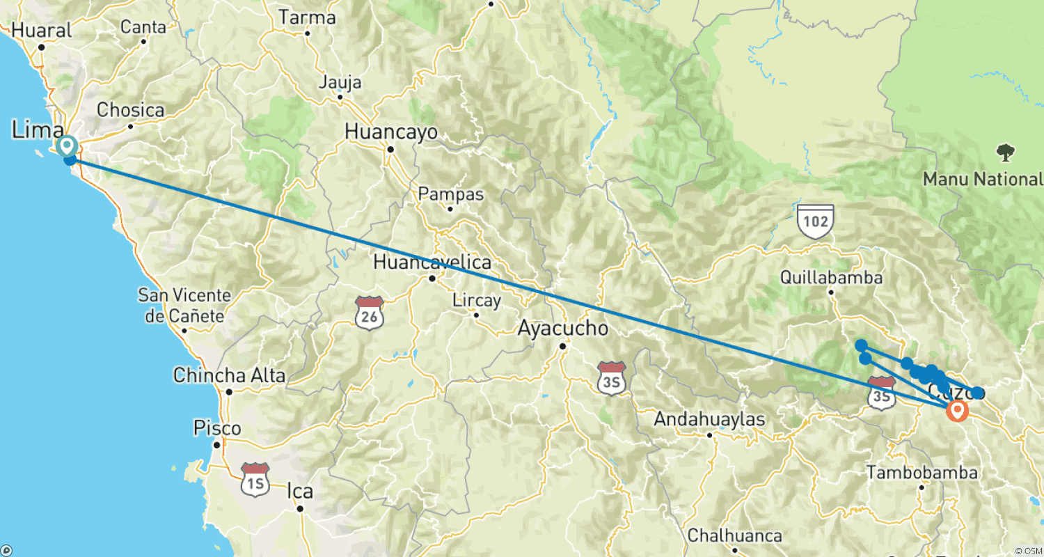Geluxe: Peru: Lima, The Sacred Valley & Machu Picchu by Trainのルートマップ