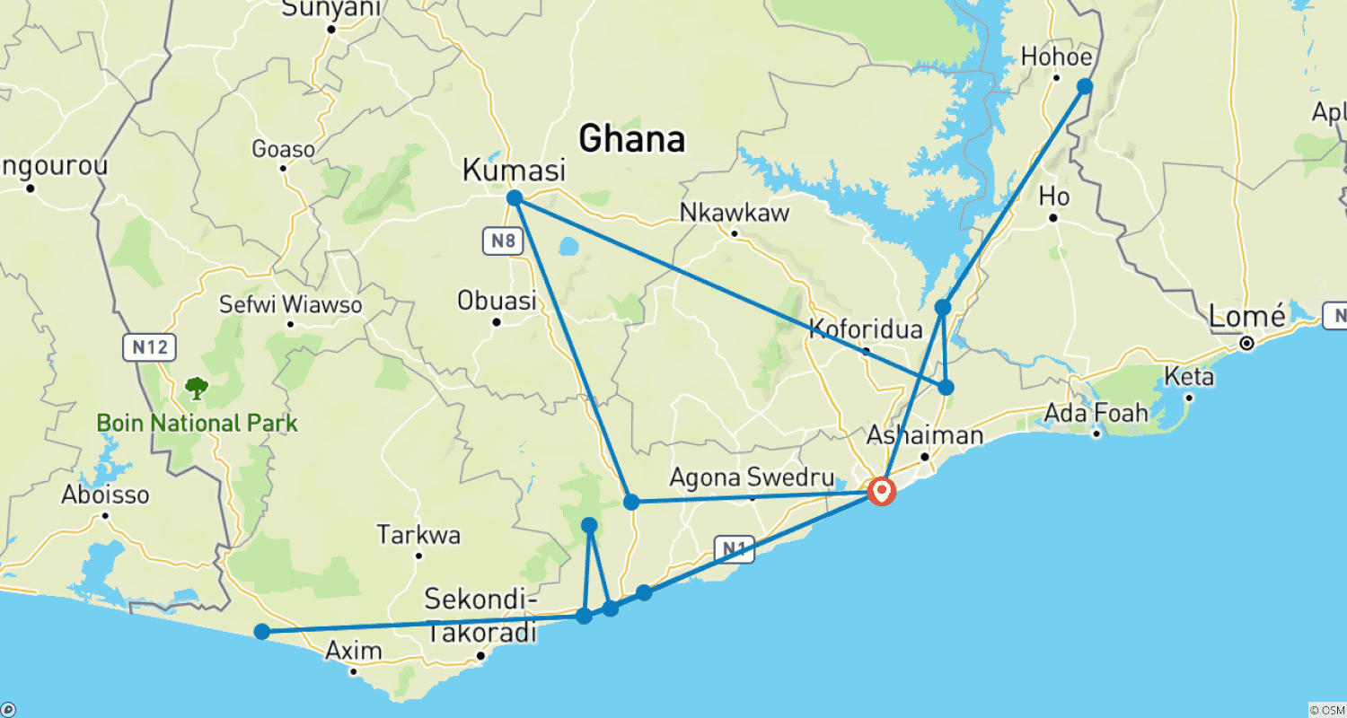 Mapa trasy: Cała Ghana: Urok podróżowania po Afryce Zachodniej