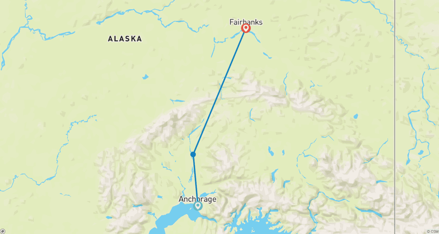Mapa trasy: Alaska zimą: Zorza Polarna i Przygoda z Psich Zaprzęgami