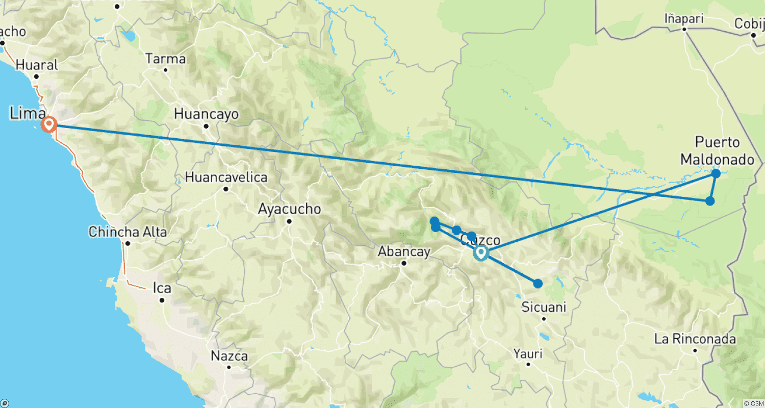 Mapa trasy: Podróż Inków: Machu Picchu pociągiem i Amazonka