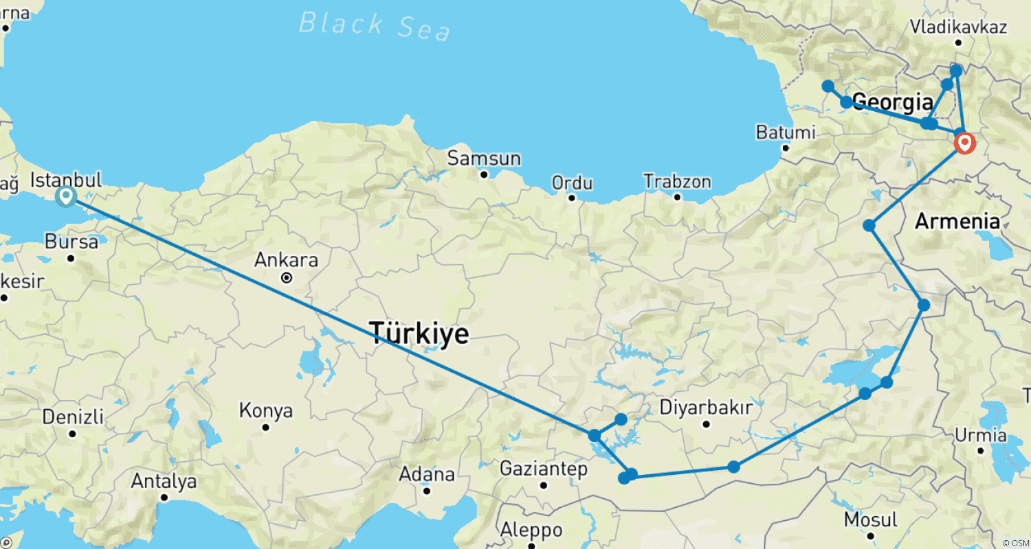 Mapa trasy: Eastern Turkey & Georgia Discovery