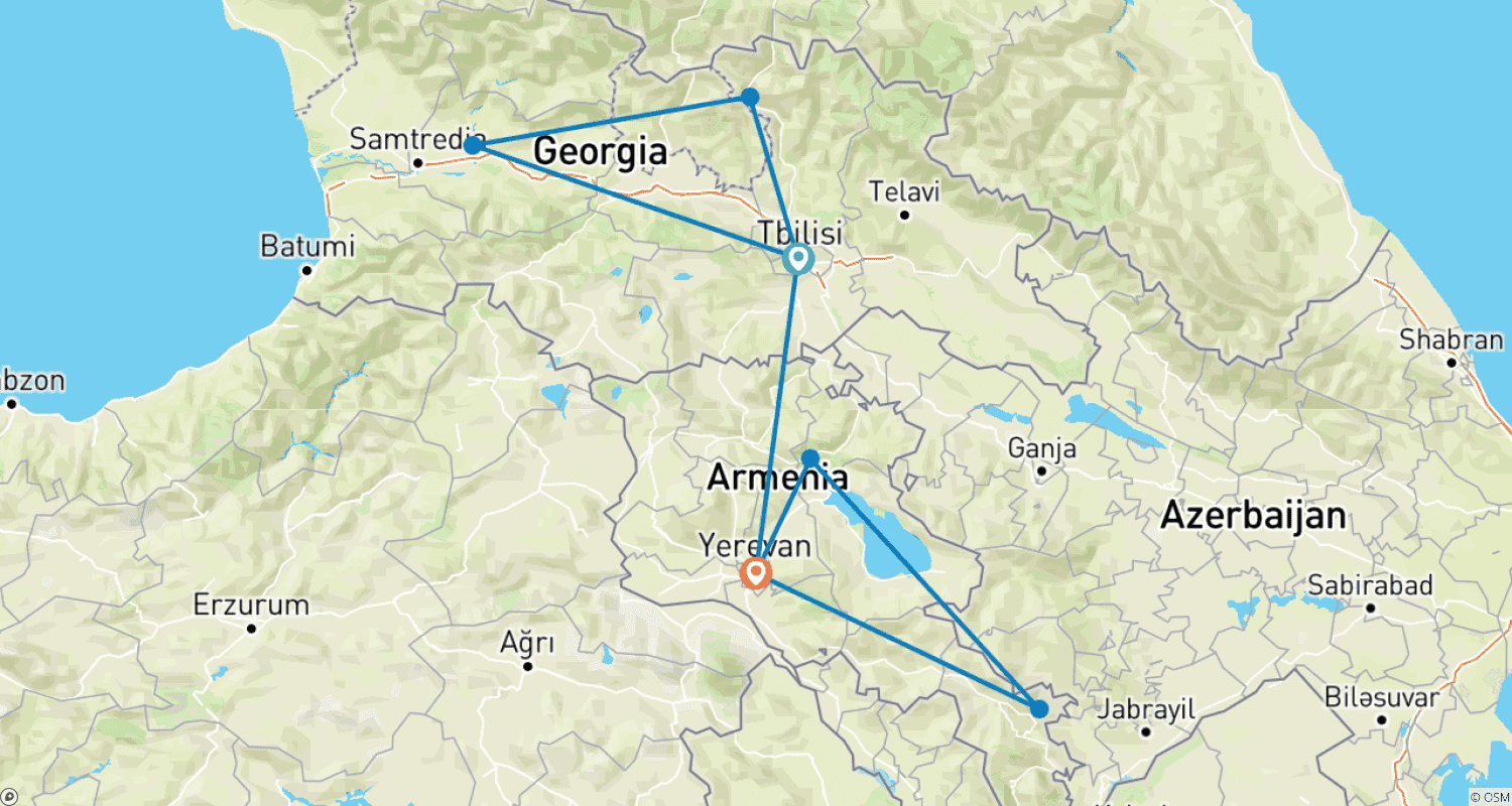 Mapa do percurso de Georgia & Armenia Adventure
