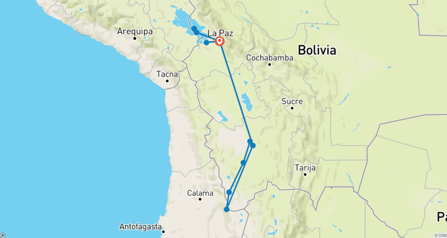 خريطة مسار 8-Day Best Tour of Bolivia