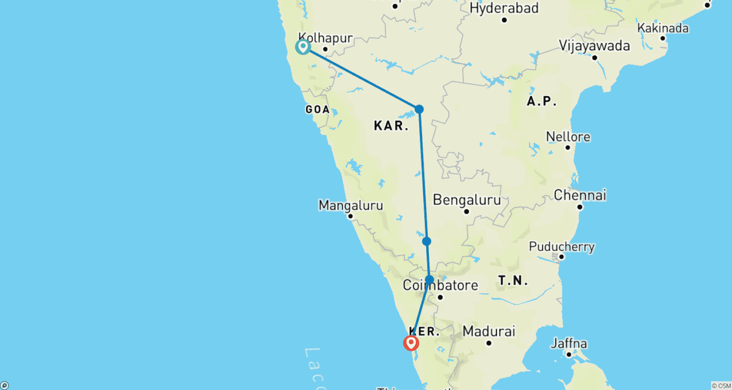 Mapa trasy: India: Ancient Ruins & Kerala Beaches