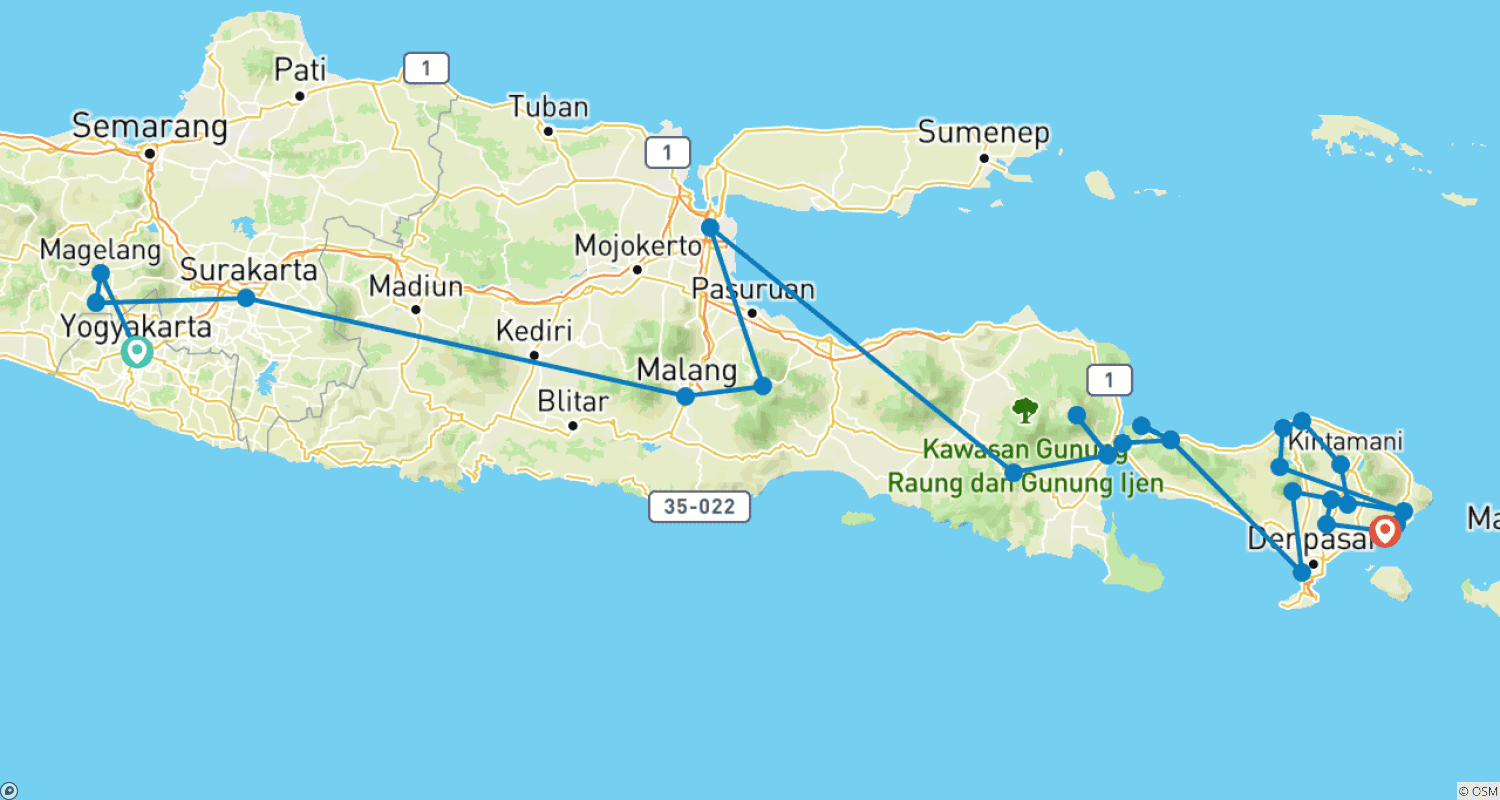 Mapa do percurso de Indonésia: Java e Bali