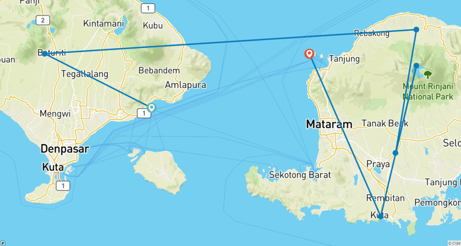 خريطة مسار Indonesia: Candidasa, Mt Rinjani & the Gilis