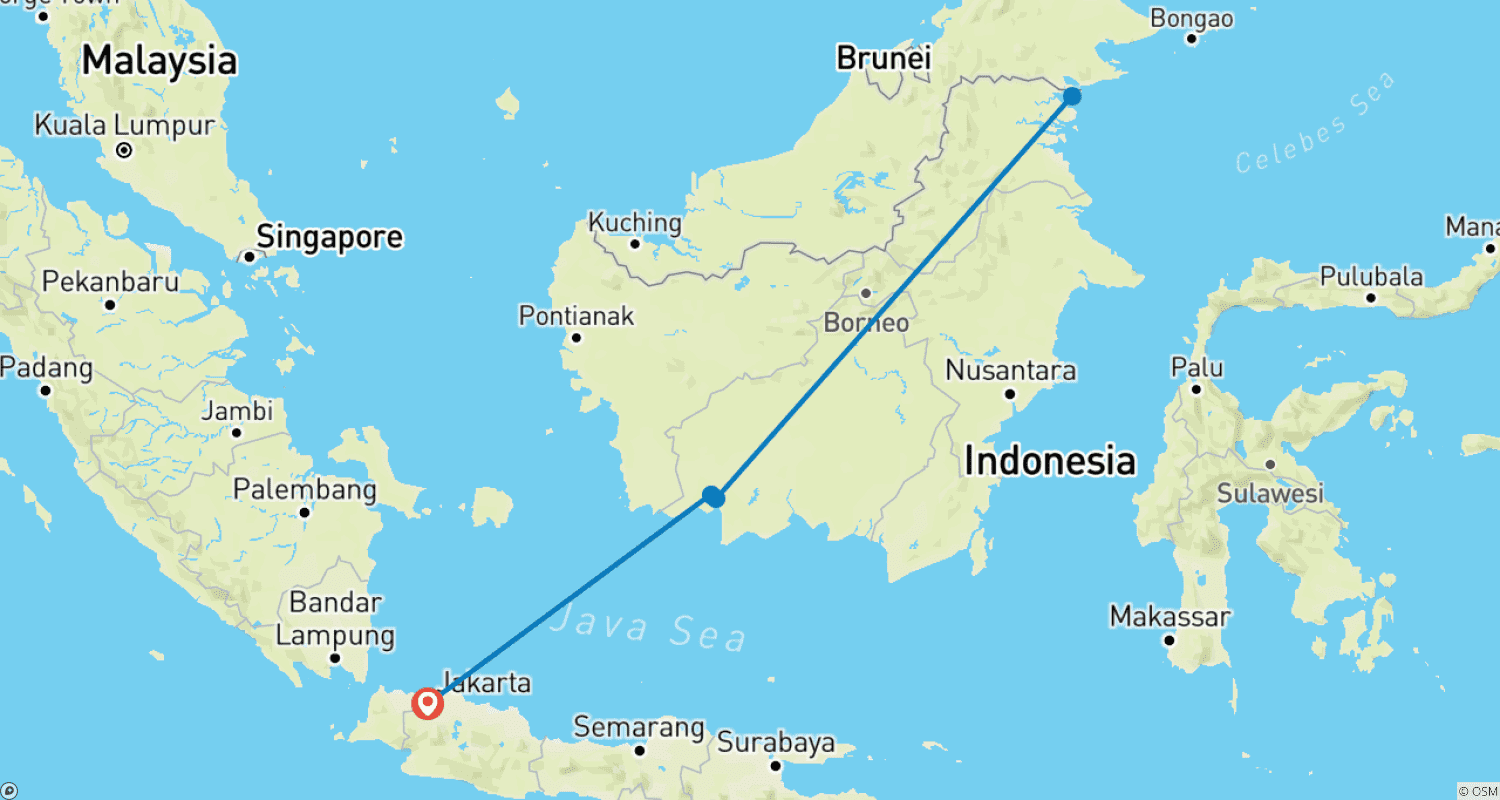 Mapa do percurso de Indonésia: Orangotangos de Bornéu do Parque Nacional Tanjung Puting