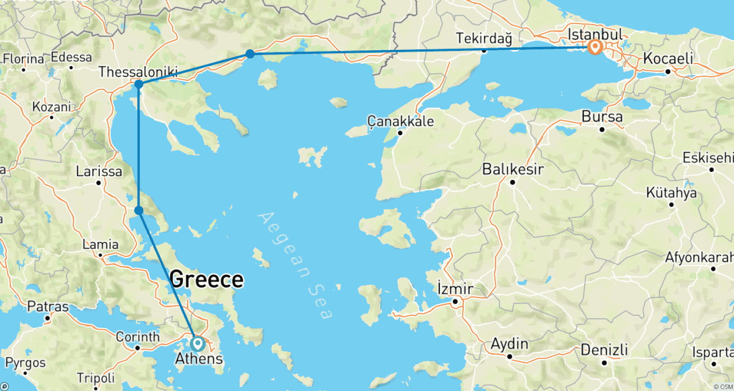 خريطة مسار Greece & Turkey: Athens to Istanbul Adventure