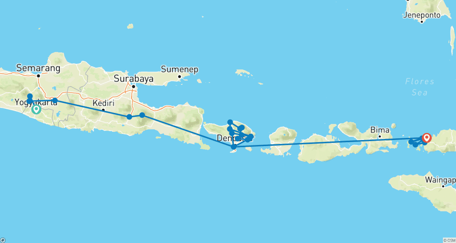 Mapa do percurso de Indonésia: Java, Bali e Ilha de Komodo
