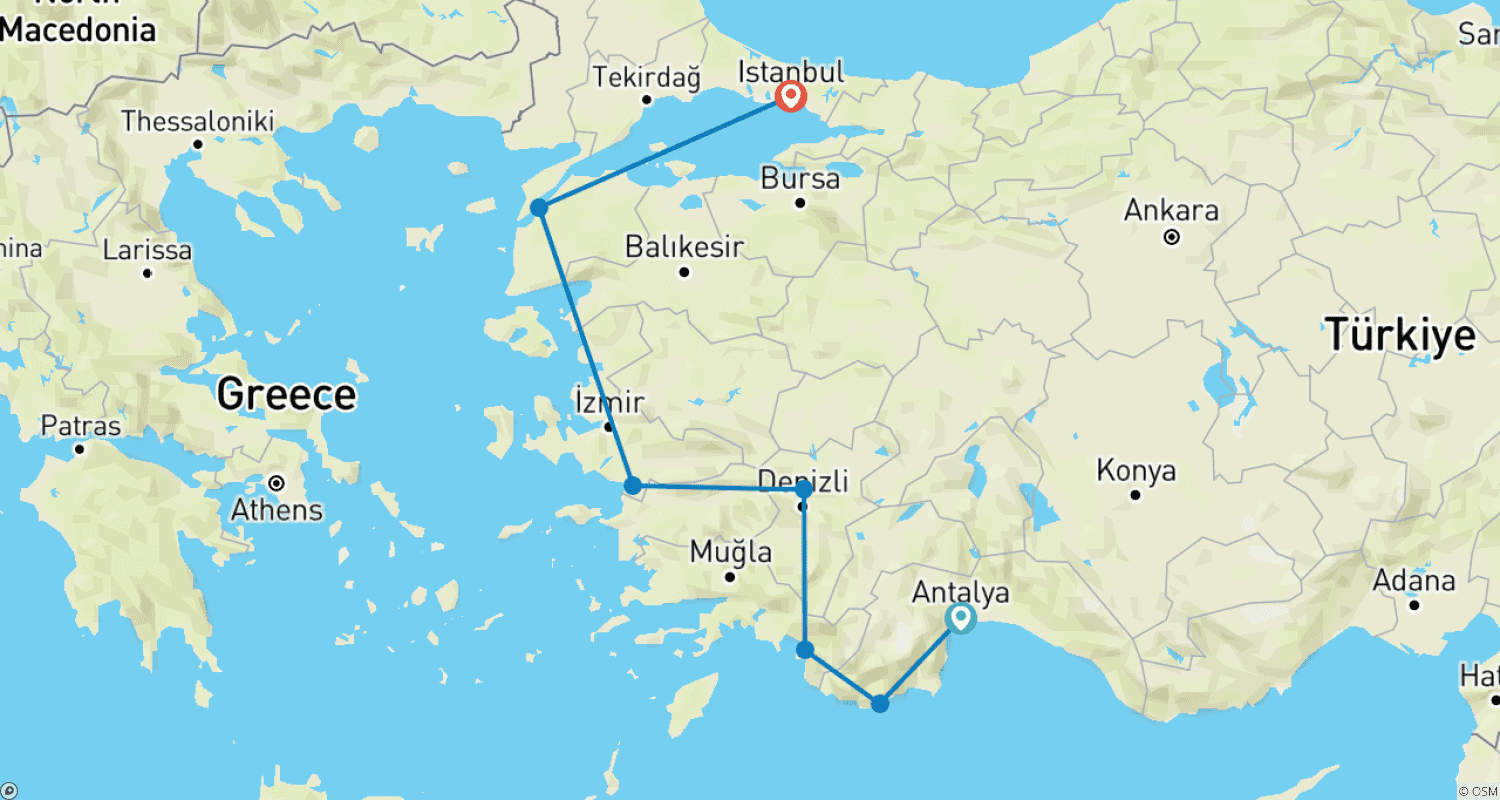 Mapa trasy: Turcja: Troja i Riwiera Turecka