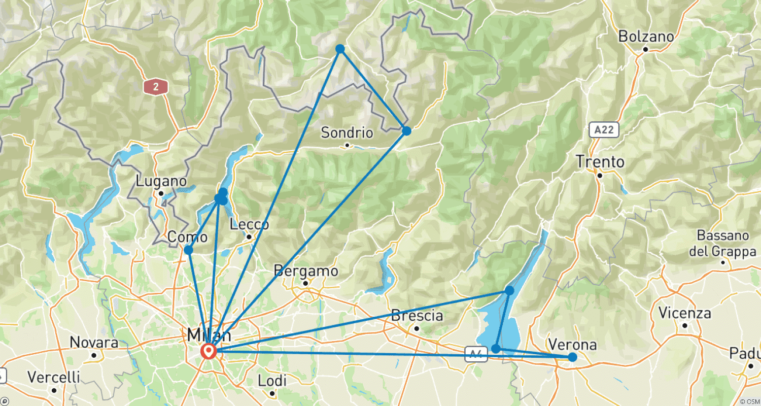 خريطة مسار Milan, Verona & Italian Lakes - 5 Days