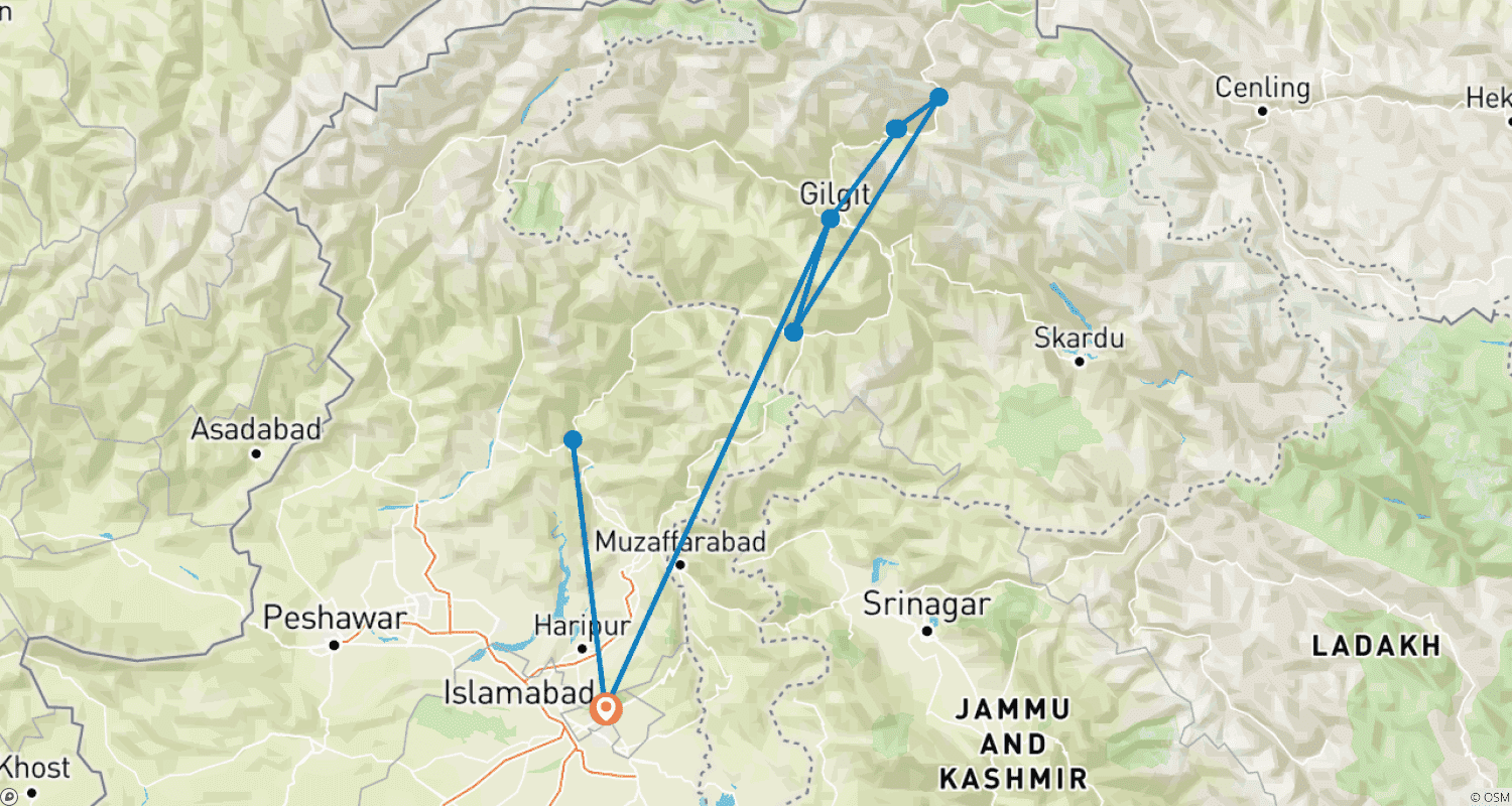 خريطة مسار Batura Glacier Trekking Expedition