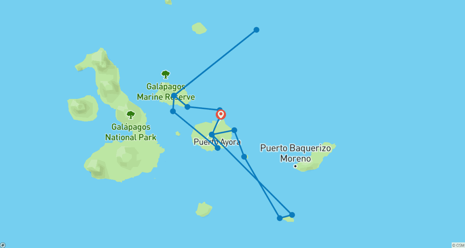 Mapa do percurso de Galapagos Angel - Itinerário A de 8 dias