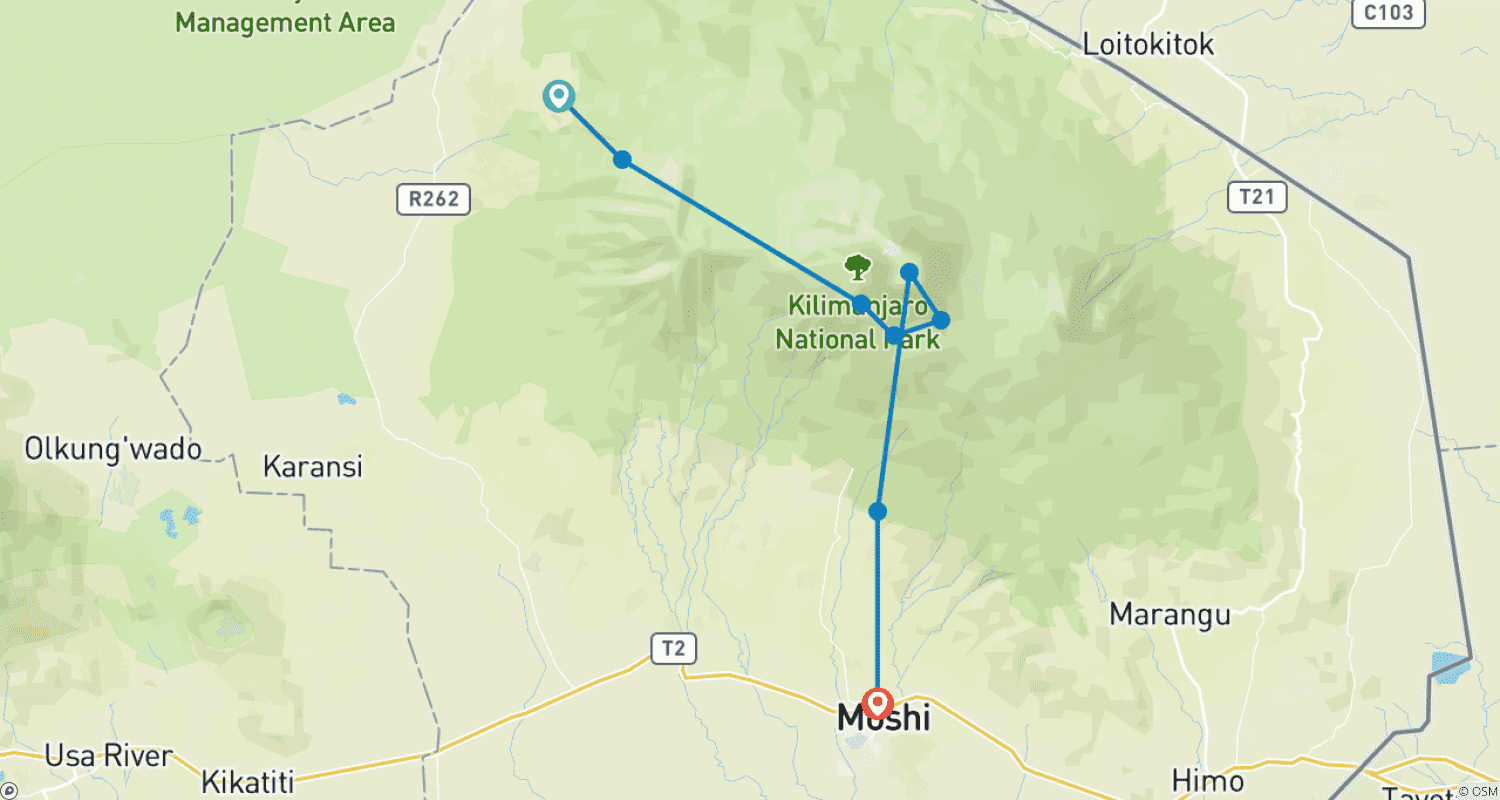 Mapa trasy: 8-Day Lemosho Route