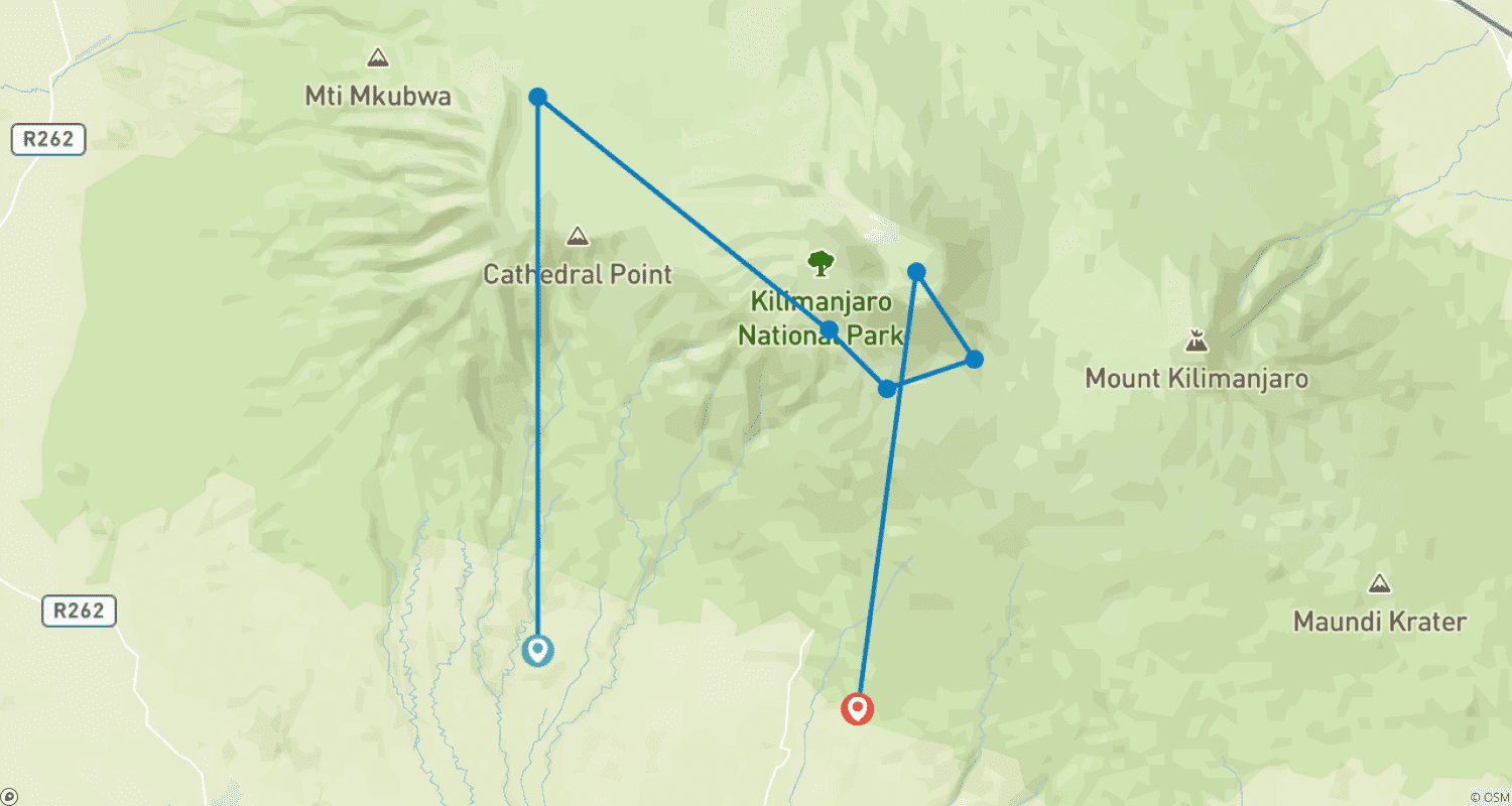 Mapa trasy: 7-Day Machame Route