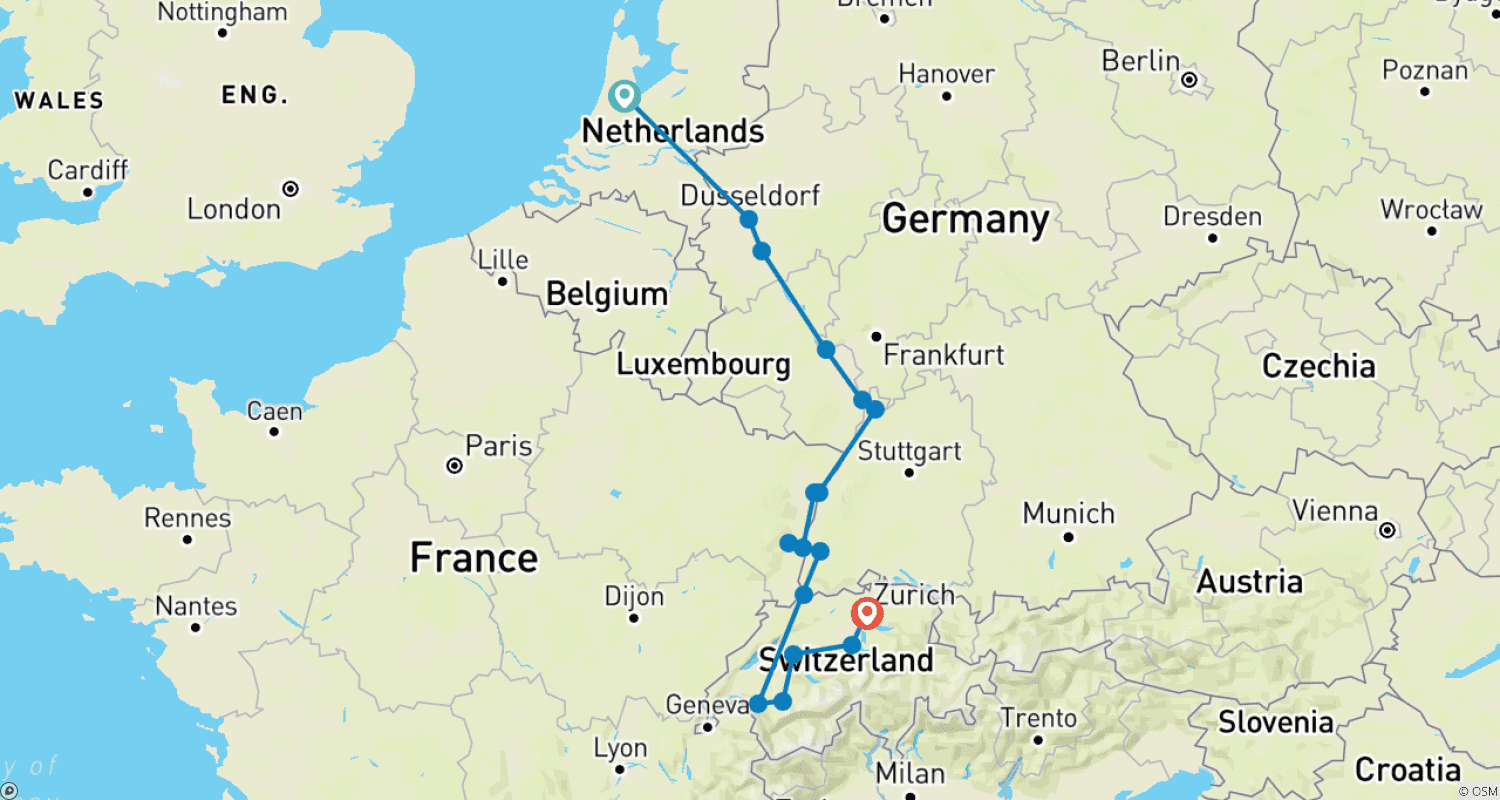 Mapa do percurso de Rhine Christmas Markets with Switzerland 2026 - 12 Days (from Amsterdam to Lucerne)